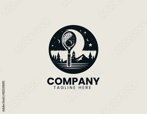 Padel black vector logo illustration