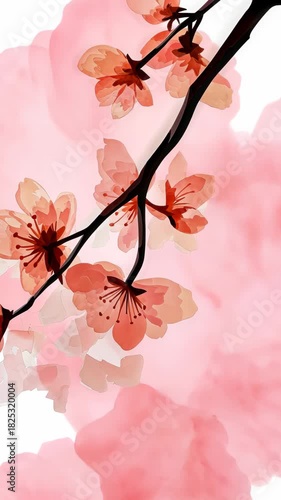 Elegant cherry blossom branches sway gently in the spring breeze