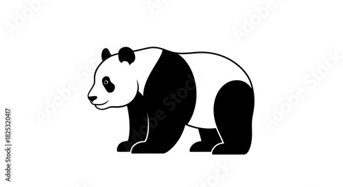 A cute black and white panda bear illustration standing on a plain white background, showcasing its distinctive markings.