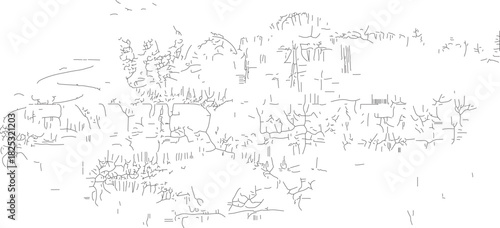 Abstract sketch of a complex network of interconnected lines and shapes.