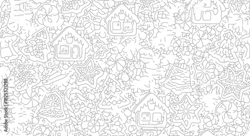 Stylized Village Houses with Trees and Nature Elements.