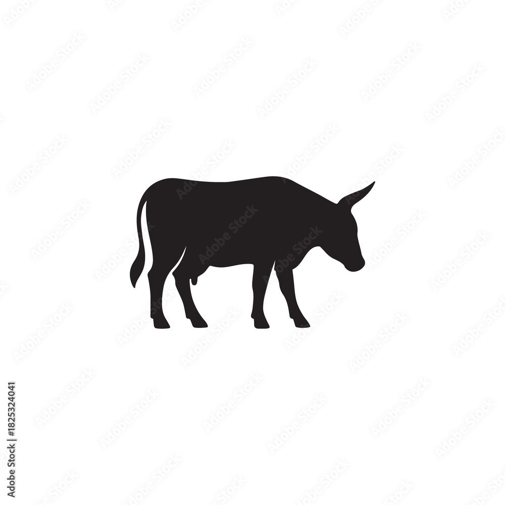 Fototapeta premium Bold black bull silhouette evoking strength and resilience, ideal for finance, agriculture, or rugged outdoor branding that embodies tradition and lasting power