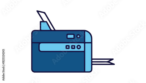A vector illustration of a modern office printer with paper output.
