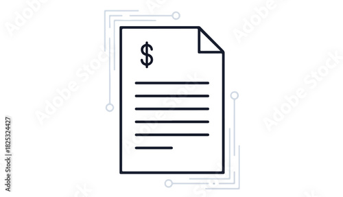Line art icon of a financial document or invoice with a dollar sign, representing business and transactions.