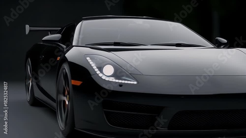Sleek Black Sports Car With Orange Accents In Dark Studio Lighting Environment