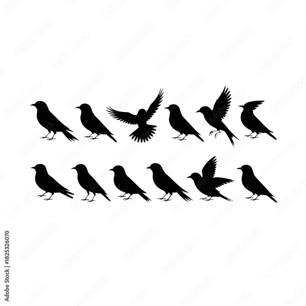 Obraz premium Various bird silhouettes in different poses isolated on transparent background