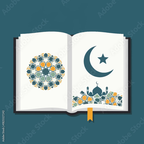 Open Quran with Islamic Decorative Pattern