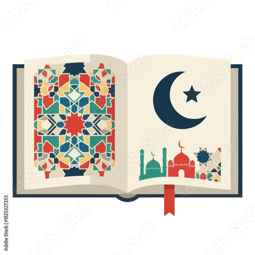 Open Quran with Islamic Decorative Elements