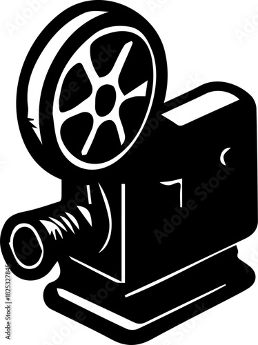 Vintage Film Projector Silhouette Icon - Retro Movie Projector Vector
