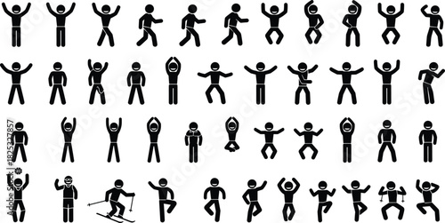 Happy, Celebrating, Dancing, Walking, Yoga, Running, Skiing, Success, 