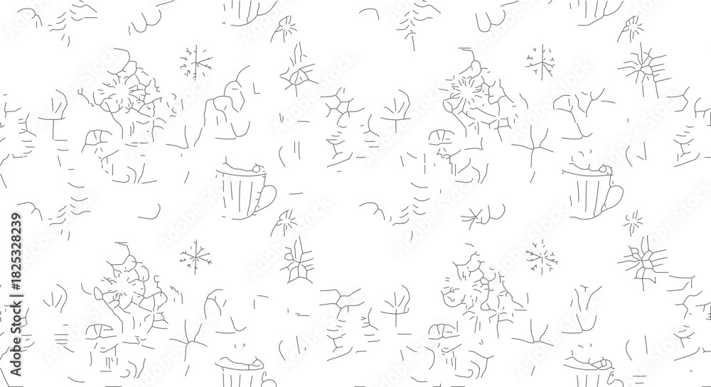 Obraz premium Abstract white pattern with various shapes and symbols scattered across the surface.