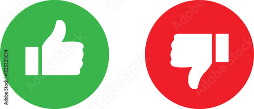 Thumbs up and down icons, feedback symbols, approval and disapproval, digital interface, vector graphic, bold, minimal, modern, art