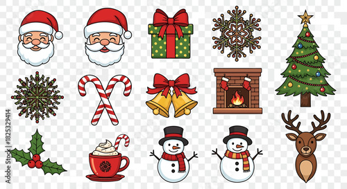 Delightful Christmas icons to spread holiday cheer, featuring vibrant gifts, trees, snowflakes, and ornaments for your festive designs and merry projects