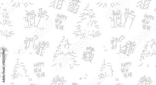 Happy New Year Chinese Calligraphy and Decorations Seamless Pattern.