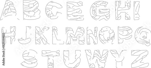 Alphabet Letters With Unique Wood Grain Texture Design.