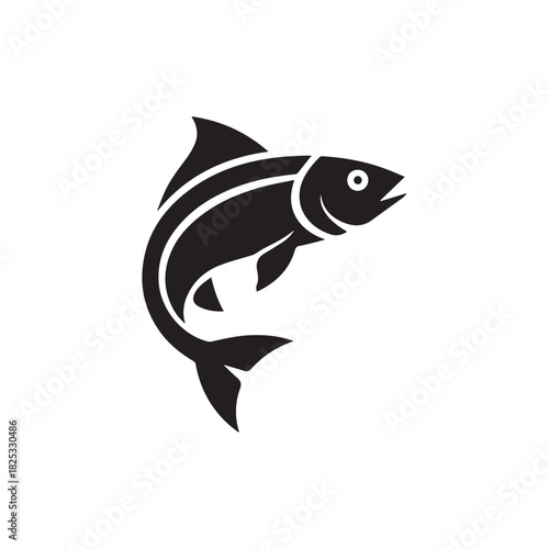 fish logo black and white vector for seafood branding