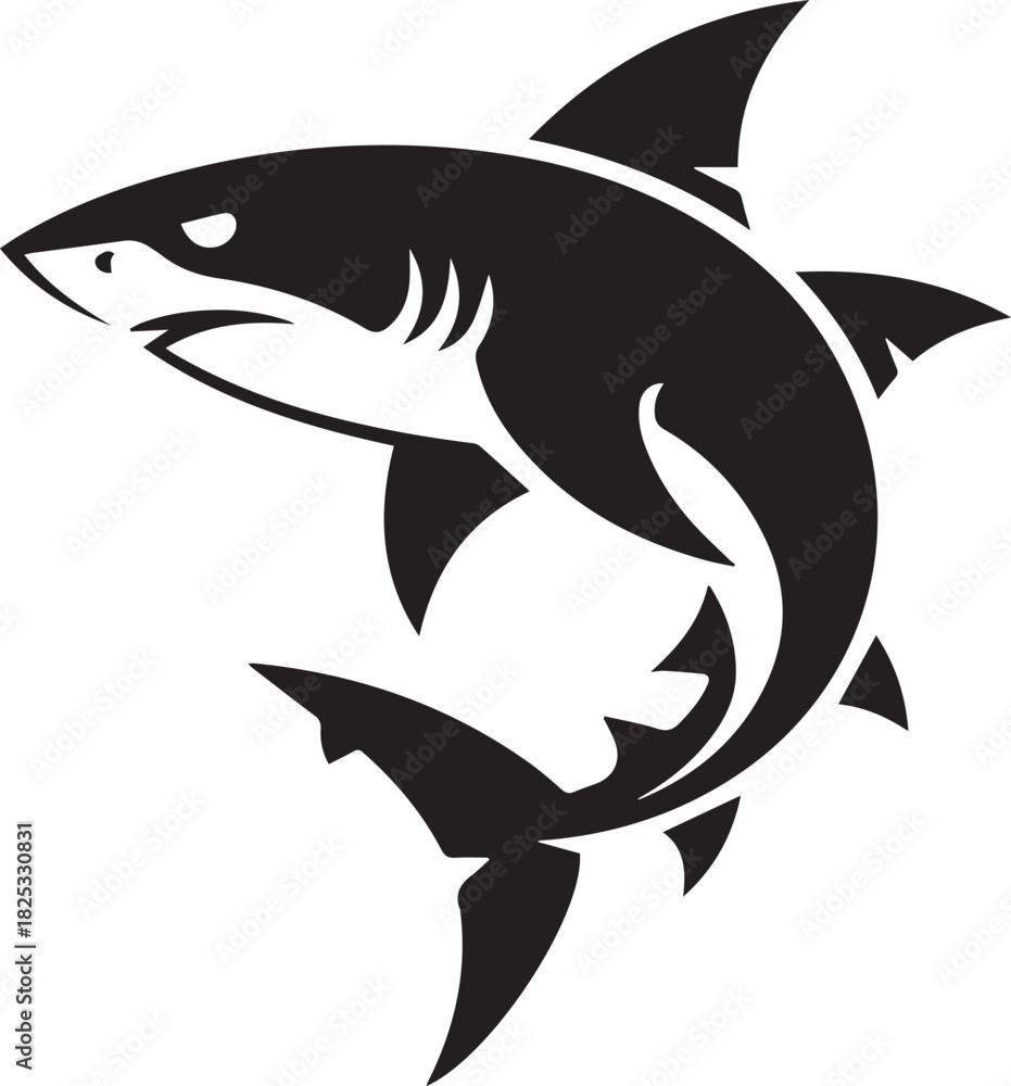 Obraz premium shark silhouette vector art dynamic pose stroke line logo mark