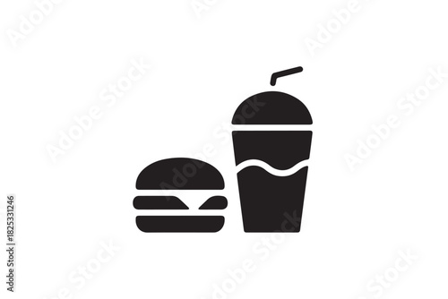 burger silhouette with cup and straw fast food icon vector ui for menu