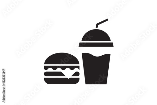 burger icon with drink and straw fast food meal vector for menu ui app