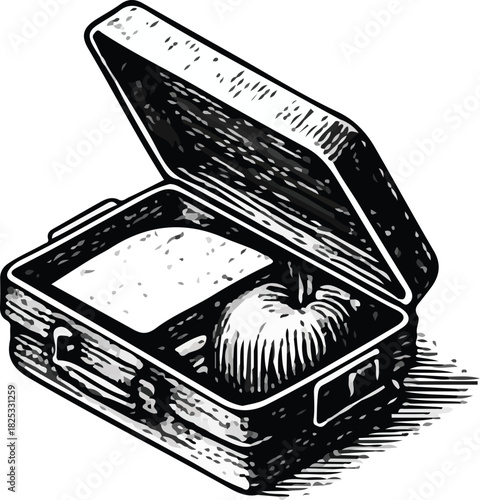 Open Lunch Box with Sandwich & Apple