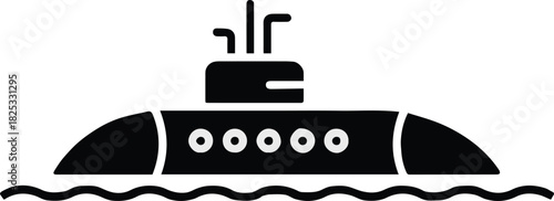 submarine silhouette vector icon with periscope and portholes for print