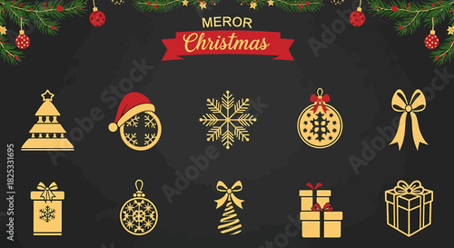 Delightful Christmas icons to spread holiday cheer, featuring vibrant gifts, trees, snowflakes, and ornaments for your festive designs and merry projects