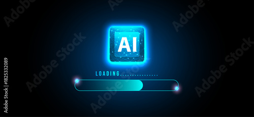 AI Loading Progress – Futuristic Neon Tech Interface Illustration for themes related to artificial intelligence, machine learning, automation, digital technology, software development, futuristic UI/U