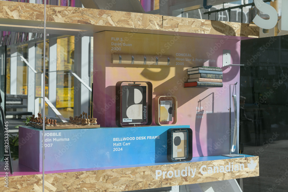 Fototapeta premium display window with merchandise at Umbra Store, a home goods store, located at 165 John St, Toronto