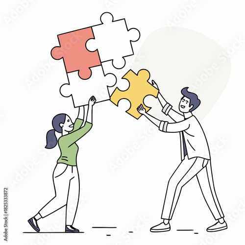 Diverse team members collaborate and connect puzzle pieces to achieve a shared goal symbolizing teamwork and problem solving