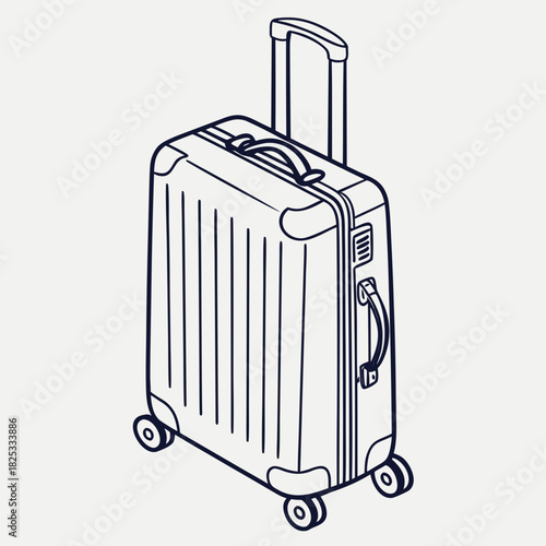 A minimalist line art illustration of a modern wheeled suitcase with a retractable handle perfect for travel and vacation concepts