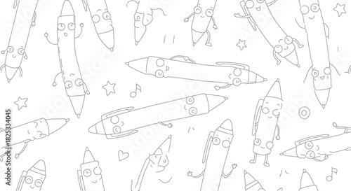 Crayon Character Pattern - Playful and Whimsical Coloring Page Design.