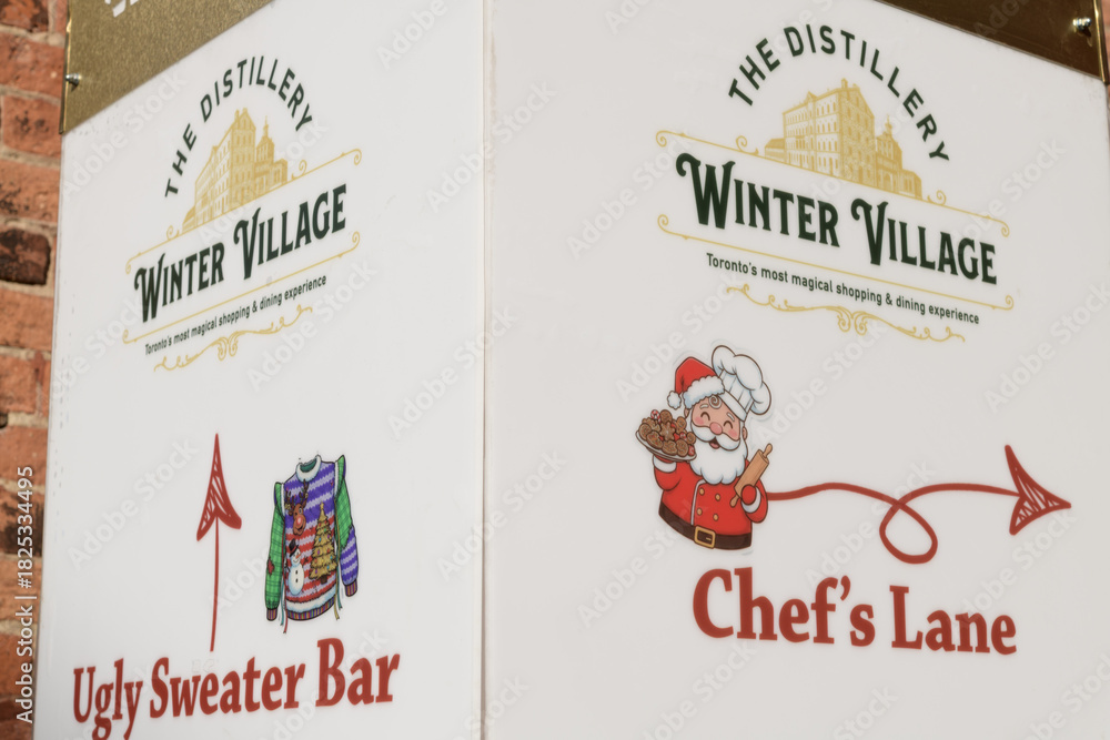 Naklejka premium sign at The Distillery Winter Village 2025 located at 55 Mill St, Toronto