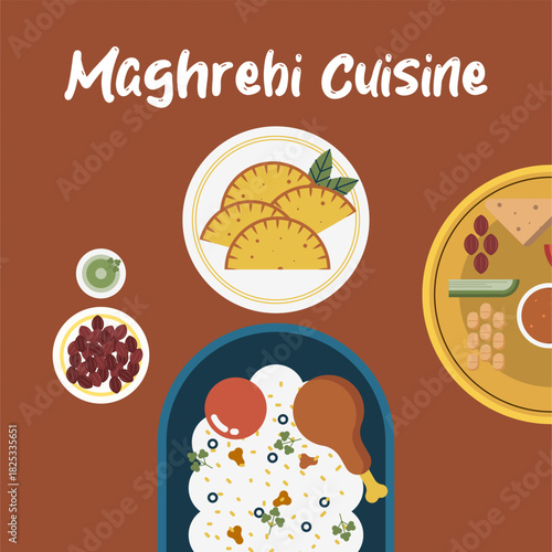 Flat Maghrebi Cuisine Background Illustration