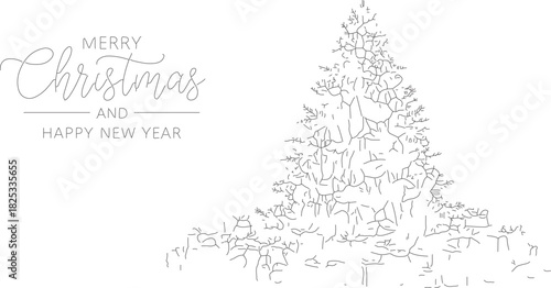 Elegant Christmas Tree and Merry New Year Greeting.