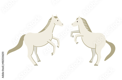 Illustration of two white horses facing each other