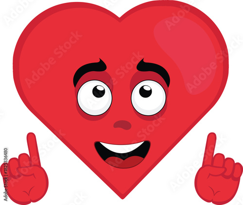 vector illustration emoticon character heart cartoon observing and with hands pointing up