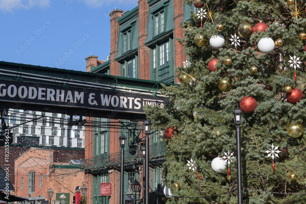 Fototapeta premium The Distillery Historic District, The Distillery Winter Village 2025, Gooderham & Worts Limited sign, at 55 Mill St, Toronto