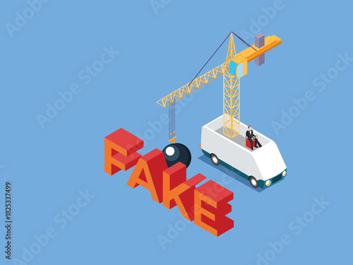 Fighting Fake News, Misinformation, and Disinformation 3d isometric vector illustration
