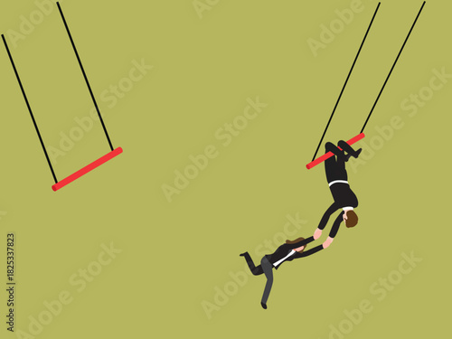 Business Collaboration, Risk, and Partnership Trapeze 3d isometric vector illustration