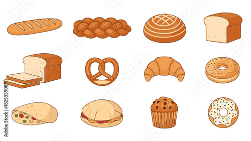 A delightful assortment of freshly baked breads and pastries, showcasing a diverse collection of delicious bakery items