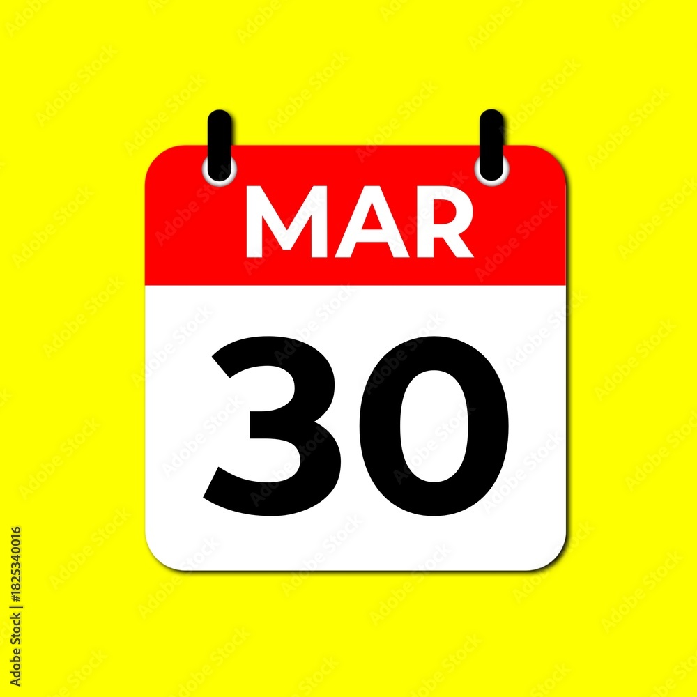 Fototapeta premium March 30 Calendar Icon, Flat Reminder Date Symbol, Event Planning