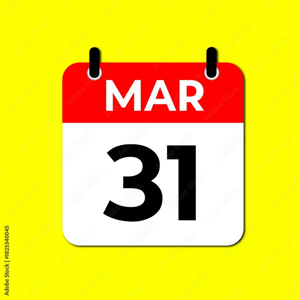 Fototapeta premium March 31 Calendar Icon, Flat Reminder Date Symbol, Event Planning