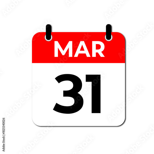 March 31 Calendar Icon, Flat Reminder Date Symbol, Event Planning