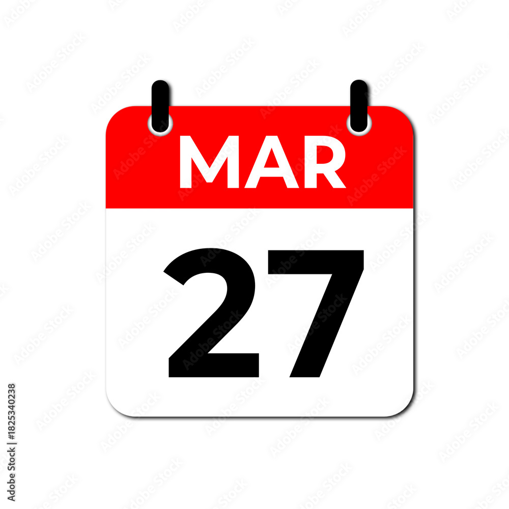 Fototapeta premium March 27 Calendar Icon, Daily Date and Event Planner Symbol