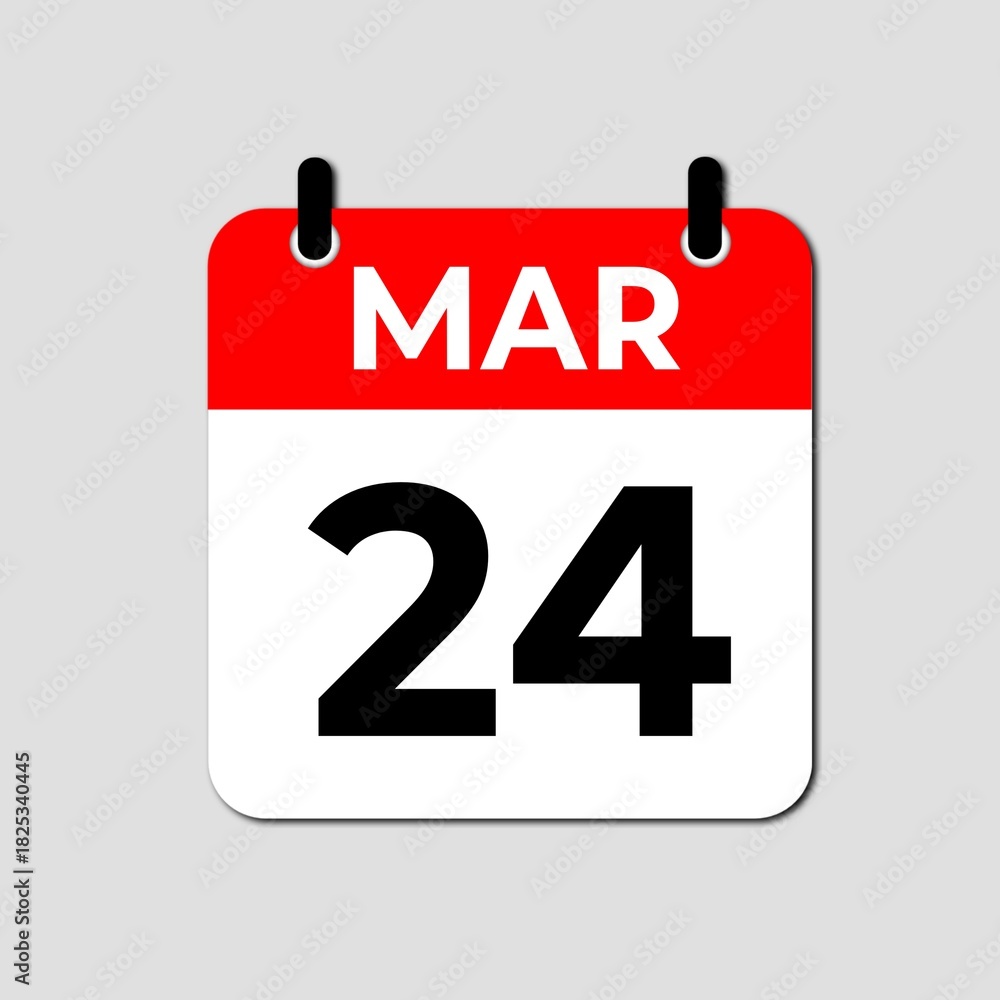 Fototapeta premium March 24 Calendar Icon, Date Schedule and Important Event Reminder