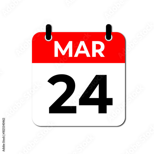 March 24 Calendar Icon, Date Schedule and Important Event Reminder