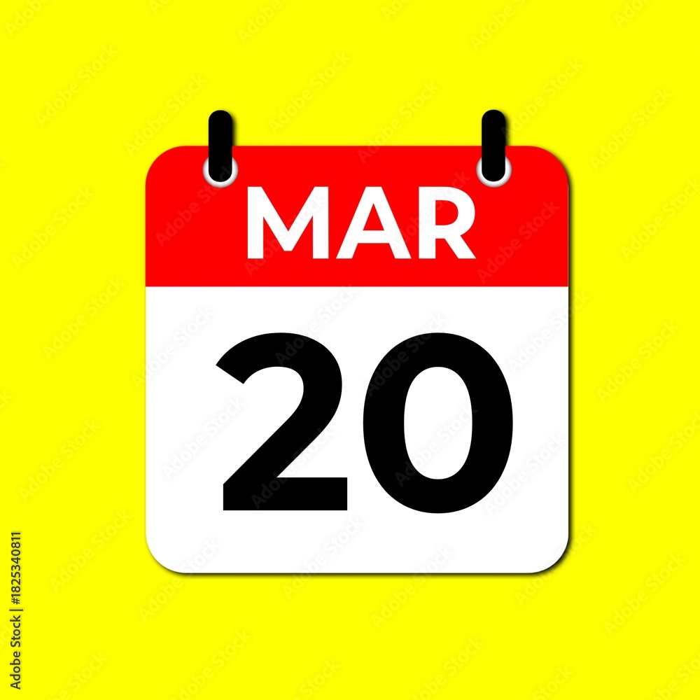 Fototapeta premium March 20 Calendar Icon, Flat Vector Date Symbol for Schedule Management