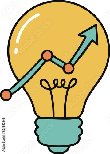 Creative lightbulb icon with an upward arrow graph, symbolizing business innovation, analytics, and idea growth. Perfect for startup presentations, marketing strategy decks, and data analysis.