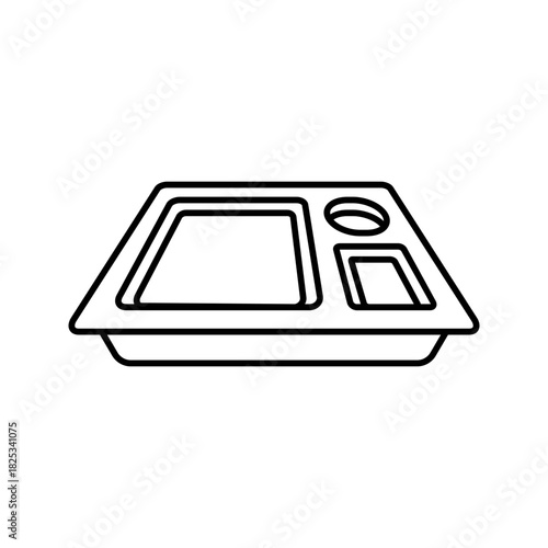 Lineart icon of student cafeteria meal food tray.
