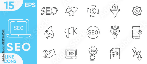 SEO outline icon set Linear icon collection. Editable stroke. Vector illustration